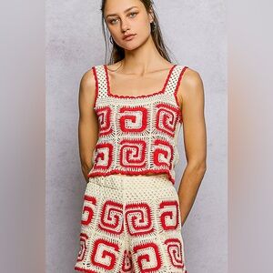 POL Handmade Crochet Cropped Tank with Granny Square Pattern 10010085859